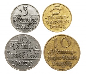 Città libera di Danzica (1920-1939), set di 5 e 10 fenig - 4 pezzi.