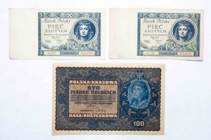 Polen, die Zweite Polnische Republik (1918-1939), Satz von drei Banknoten