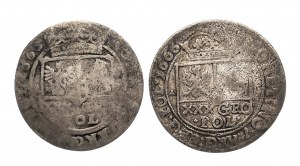 Pologne, Jan II Casimir Vasa (1648-1668), tympans 1665, 1666 - 2 pièces.