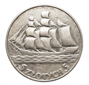 Polen, Zweite Republik (1918-1939), 5 Zloty 1936, Segelschiff, Warschau