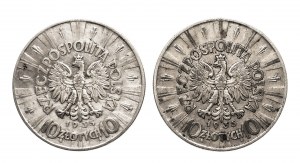 Poľsko, Druhá republika (1918-1939), súbor: 10 zlatých 1935, Piłsudski, Varšava - 2 kusy