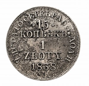 Partizione russa, Nicola I (1825-1855), 15 copechi / 1 zloty 1838 MW, Varsavia