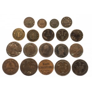 Set di monete in rame del XVIII-XIX sec. - Svezia, Austria e altri. - 19 pezzi.