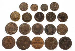 Ensemble de pièces de monnaie en cuivre 18e-19e s. - Suède, Autriche et al. - 19 pièces
