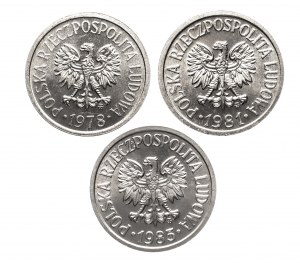 Pologne, République populaire de Pologne (1944-1989), ensemble de 3x10 groszy