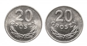 Pologne, République populaire de Pologne (1944-1989), ensemble de 2x20 groszy