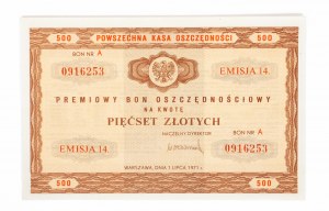 PRL, PKO, Bonus savings voucher for 500 zloty 1971.