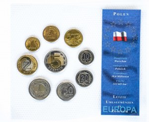 Poľsko, Poľská republika od roku 1989, sada mincí v nominálnej hodnote v obehu 1994-2002 v obale