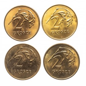 Pologne, République de Pologne depuis 1989, 2 penny set 1990-1997 (4 pièces)