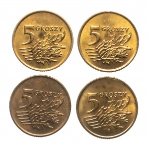 Pologne, République de Pologne depuis 1989, set de 5 pennies 1990-1993 (4 pcs.)