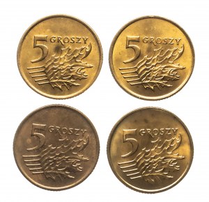 Polen, Republik Polen seit 1989, Satz mit 5 Pfennigen 1990-1993 (4 Stück)