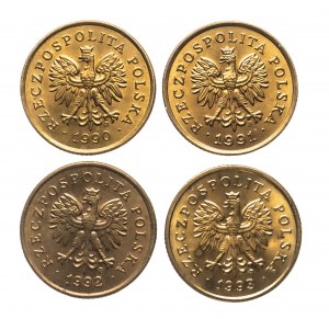 Poland, Republic of Poland since 1989, set of 5 pennies 1990-1993 (4 pieces).