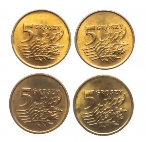 Poland, Republic of Poland since 1989, set of 5 pennies 1990-1993 (4 pieces).