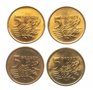 Pologne, République de Pologne depuis 1989, set de 5 pennies 1990-1993 (4 pcs.)