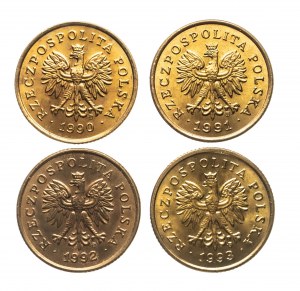 Pologne, République de Pologne depuis 1989, set de 5 pennies 1990-1993 (4 pcs.)