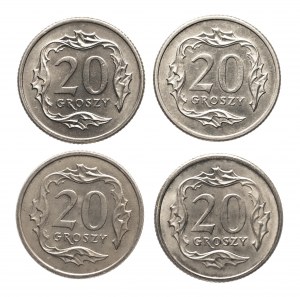 Pologne, République de Pologne depuis 1989, série de 20 pennies 1990-1996 (4 pièces).