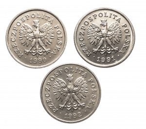Pologne, République de Pologne depuis 1989, 50 groszy set 1990-1992 (3 pièces)