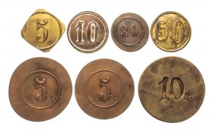 Pologne, ensemble de pièces : 2x5 pennies, 10 pennies, 30 pennies, 50 pennies, 2x5 zlotys, 10 zlotys (19e/20e siècle), Monogramme EL