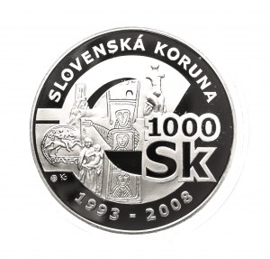 Słowacja, 1000 koron 2008, Pożegnanie korony słowackiej, srebro 2 uncje, Kremnica