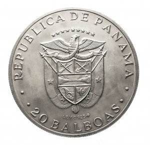 Panama, 20 balboa 1972, 100ème anniversaire de l'indépendance - Simon Bolivar, argent, poids supérieur à 4 oz.
