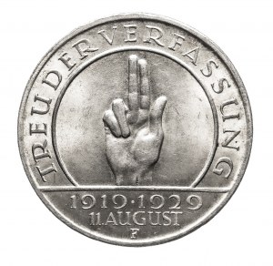 Allemagne, République de Weimar, 3 Marks 1929 F, Serment de Hindenburg, Stuttgart (1)