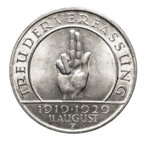 Niemcy, Republika Weimarska, 3 marki 1929 F, Przysięga Hindenburga, Stuttgart (1)