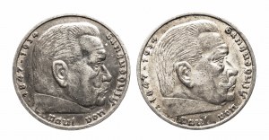 Germany, Third Reich (1933-1945), set: 5 marks 1935, 1936 A, Hindenburg, Berlin