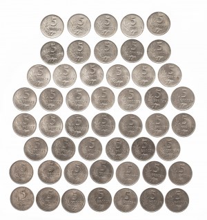 Polska, PRL (1944-1989), zestaw 50 monet 5 groszowych 1970, 1971, 1972
