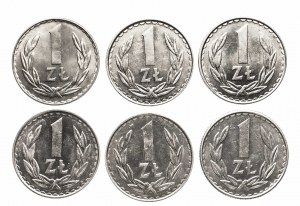 Poland, People's Republic of Poland (1944-1989), set of 6 x 1 gold.