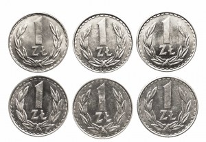Polska, PRL (1944-1989), zestaw 6 x 1 złoty