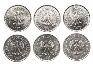 Poland, People's Republic of Poland (1944-1989), set of 6 x 1 gold.