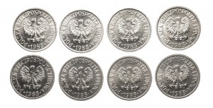 Polen, Volksrepublik Polen (1944-1989), Satz von 8 Münzen 10 Groszy 1985