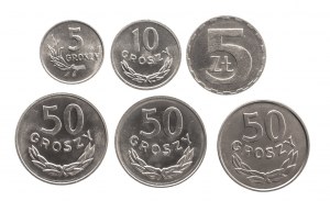 Pologne, PRL (1944-1989), ensemble de 6 pièces