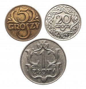 Polen, Zweite Polnische Republik (1918-1939), Satz von 3 Münzen 1,25 Zloty