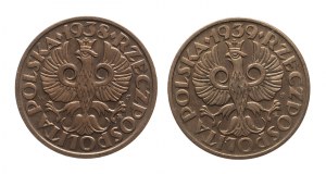 Pologne, Seconde République (1918-1939), série de 2 pennies 1938, 1939 Varsovie