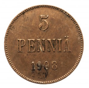 Finlande, Nicolas II (1895-1917), 5 pennies 1908