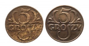 Pologne, Deuxième République (1918-1939), 5 groszy set 1935, 1936 Varsovie
