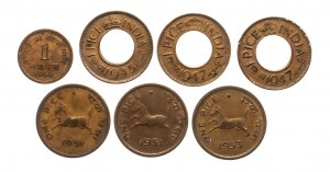 Indien, Kursmünzensatz 1945-1960, 7 Teile.