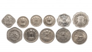 Indien, Kursmünzensatz 1958-1985, 11 Teile.