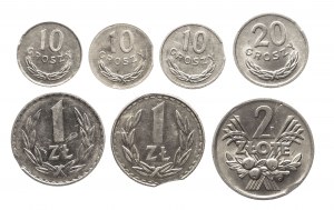 Polen, Volksrepublik Polen (1944-1989), Kursmünzensatz 1974 - 1988, DESTRUCTS (7 Stk.)