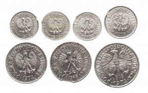 Polen, Volksrepublik Polen (1944-1989), Kursmünzensatz 1974 - 1988, DESTRUCTS (7 Stk.)