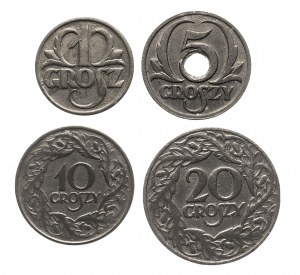Polonia, Governo Generale (1939-1945), serie di monete da 1,10,20 groszy 1923 e 5 groszy 1939, Varsavia
