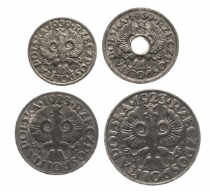 Polsko, Generální gouvernement (1939-1945), sada mincí 1,10,20 grošů 1923 a 5 grošů 1939, Varšava