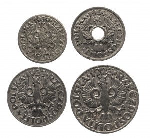 Polen, Generalna Gubernia (1939-1945), Satz Münzen 1,10,20 groszy 1923 und 5 groszy 1939, Warschau.