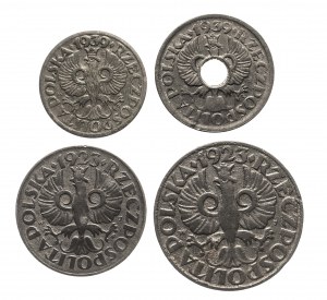 Poland, General Government (1939-1945), set of coins 1,10,20 grosz 1923 and 5 grosz 1939, Warsaw.