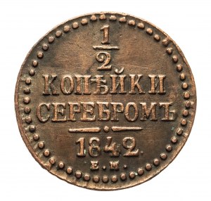 Rusko, Mikuláš I. (1826-1855), 1/2 kopějky 1842 E.M., Jekatěrinburg