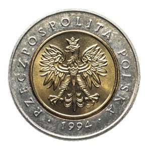 Pologne, République de Pologne depuis 1989, 5 zlotys 1994, Varsovie