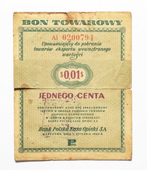 Pewex, 1 cent 1.01.1960, varietà non classificata, serie AI