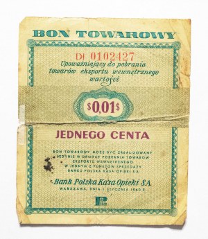 Pewex, 1 cent 1.01.1960, odroda s doložkou, séria DI