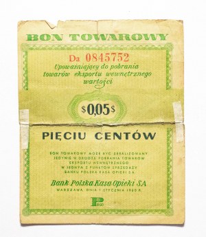 Pewex, 5 centów 1.01.1960, odmiana z klauzulą, seria Da